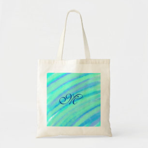 Teal blue greenwatercolor lines add your monogram  tote bag