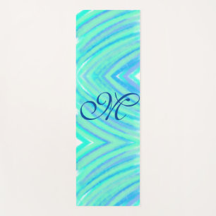 Teal blue greenwatercolor lines add your monogram yoga mat