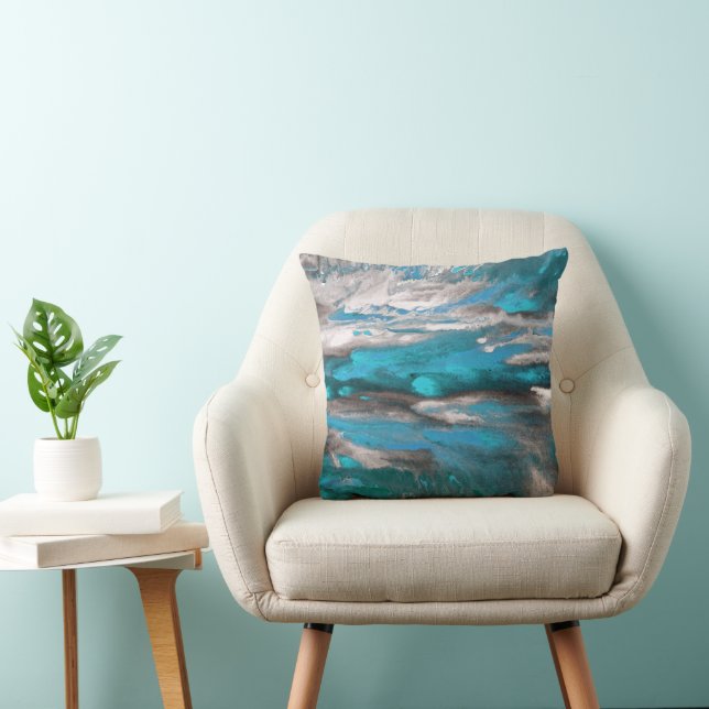 Teal Blue Grey Abstract Cushion (Chair)