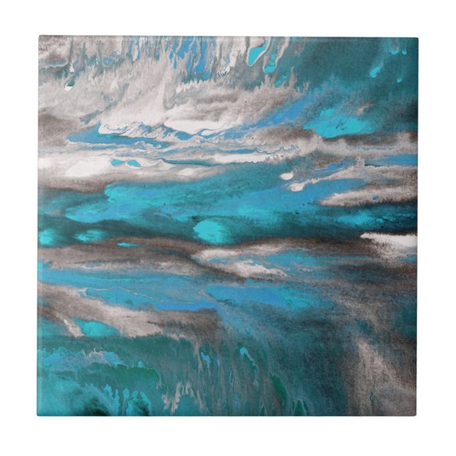 Teal Blue Grey Abstract  Tile (Front)