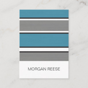Teal Blue Grey Black and White Stripes Modern Business Card