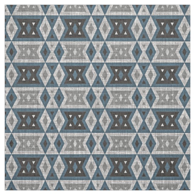 Teal Blue Grey Black Eclectic Ethnic Look Fabric (Swatch)