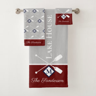  Teal Blue Grey Monogram Lake House Nautical  Bath Bath Towel Set
