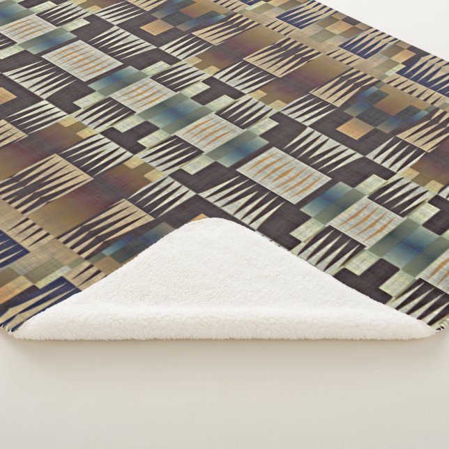 Teal Blue Grey Tan Taupe Brown Tribal Art Pattern Sherpa Blanket (3/4)