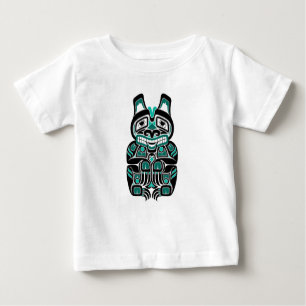 Teal Blue Haida Spirit Bear on Black Baby T-Shirt