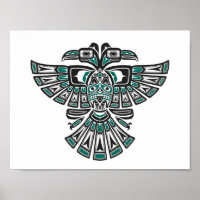 Teal Blue Haida Two Headed Spirit Bird on White