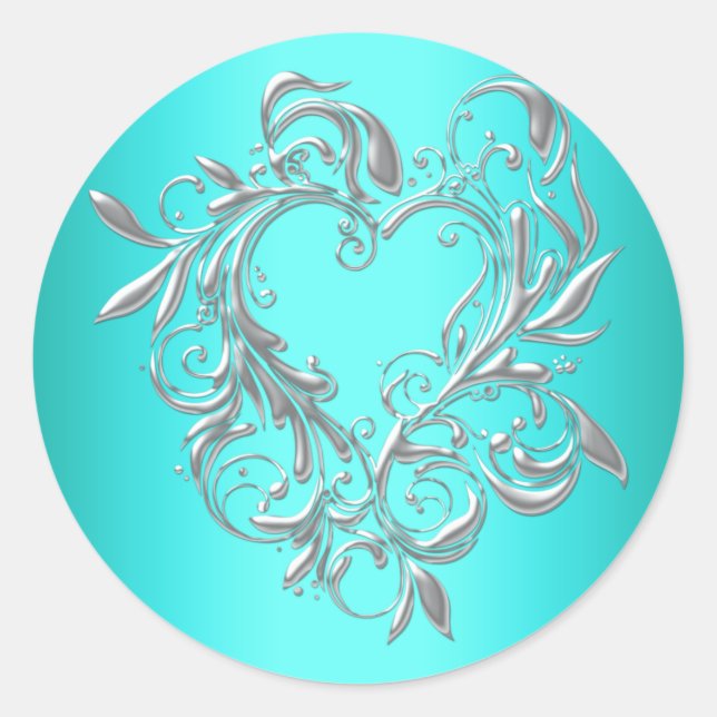 Teal Blue Heart Envelope Seal Party Favour Labels (Front)