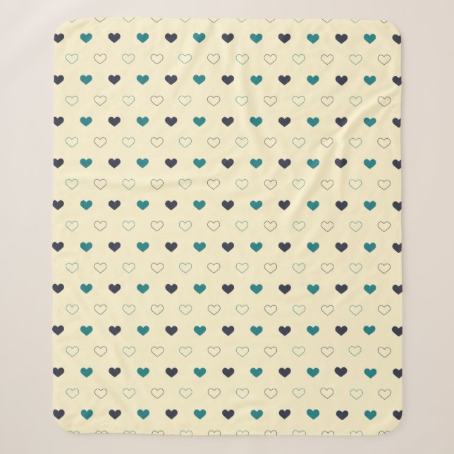 Teal & Blue Heart Pattern on Cream Background Sherpa Blanket (Front)