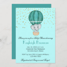 Teal Blue Hot Air Balloon Baby Boy Elephant Shower