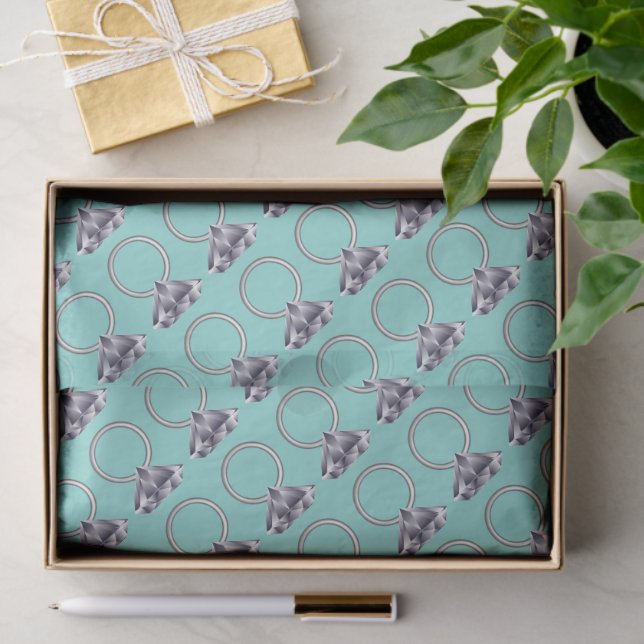 Teal Blue I'm Engaged Diamond Ring Tissue Paper (Gift)