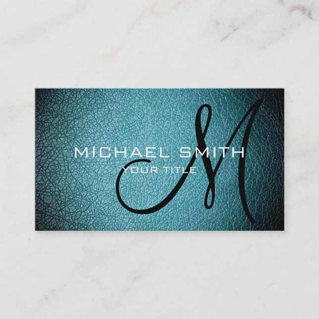 Teal blue leather business card (Front)