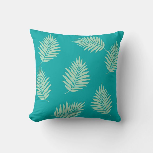  Teal Blue Leaves Square Pillow16" x 16" Cushion (Front)