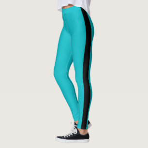 Teal Blue Leggings Black Side Stripe Choose Colour