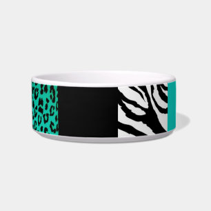 Teal Blue Leopard and Zebra Custom Animal Print Bowl