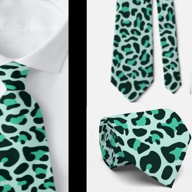 Teal Blue Leopard Print Punk Rock Neck Tie (Creator Uploaded)