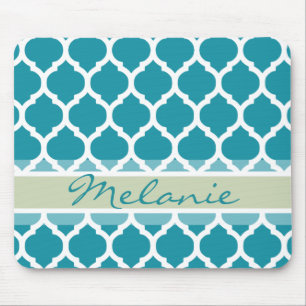 Teal Blue & Light Grey Lattice Pattern Mouse Pad