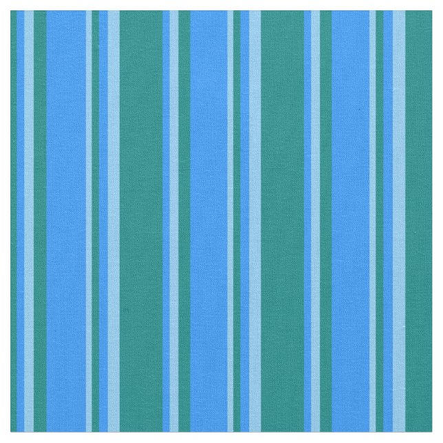 Teal, Blue & Light Sky Blue Coloured Pattern Fabric (Close Up)