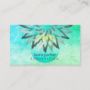 Teal Blue Lotus Flower Beautician Cosmetologist Business Card