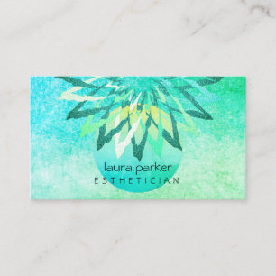 Teal Blue Lotus Flower Beautician Cosmetologist Business Card