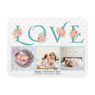 Teal blue LOVE, pink roses Valentines Day Magnet