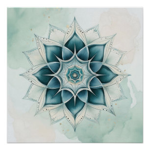Teal Blue Mandala Design Poster