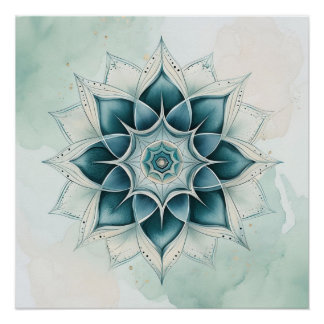 Teal Blue Mandala Design Poster