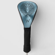 Teal Blue Mandala Lion Head Monogram Initial 