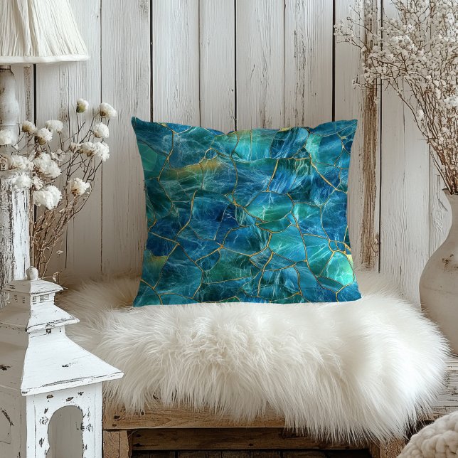 Teal Blue Marble Texture with Gold Veins Cushion (Creator Uploaded)