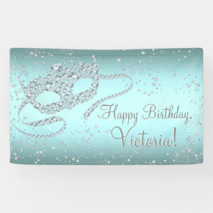 Teal Blue Masquerade Birthday Party Banner