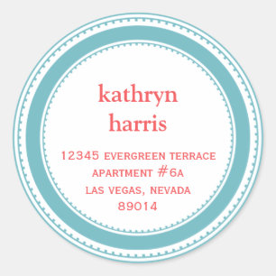 Teal blue medallion modern circle address label