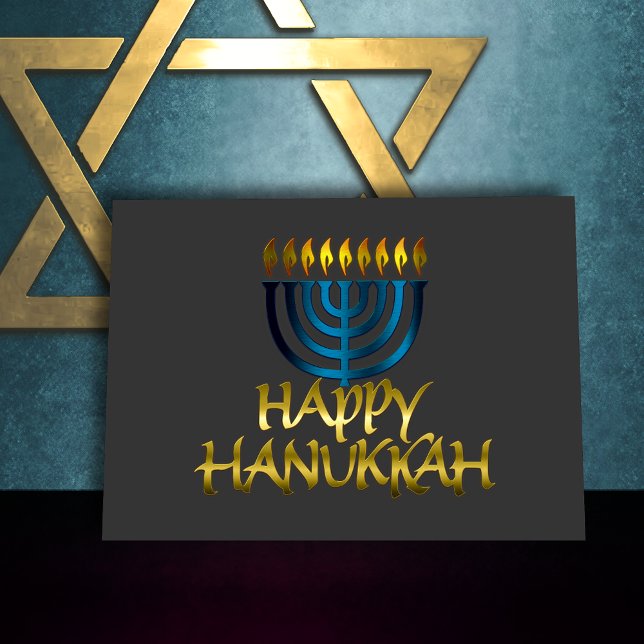 Teal Blue Menorah Flames Happy Hanukkah Card (Creator Uploaded)