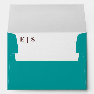 Teal Blue Minimalist Monogram Couple Photo Wedding Envelope