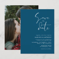 Teal Blue Minimalist Save the Date Wedding Photo