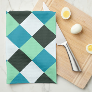 Teal Blue Mint Green Coal White Plaid Tea Towel