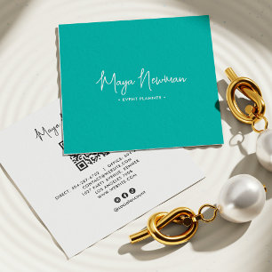 TEAL BLUE  Modern CHIC Minimal QR Code  Square Business Card