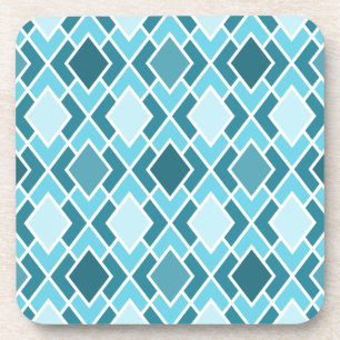 Teal Blue Modern Diamond Geometric Pattern Coaster