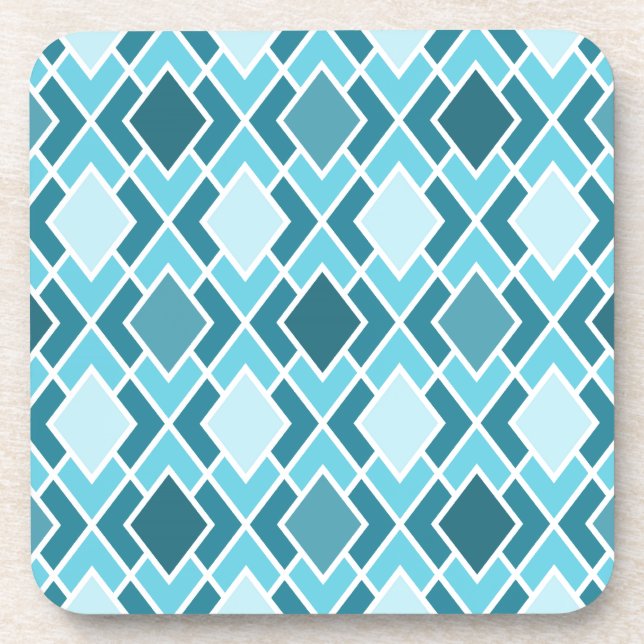 Teal Blue Modern Diamond Geometric Pattern Coaster (Front)