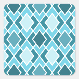 Teal Blue Modern Diamond Geometric Pattern Square Sticker