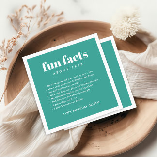 Teal Blue Modern Minimal Fun Facts Birthday Year  Napkin