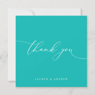 Teal Blue Modern Minimalist Wedding Thank You Card