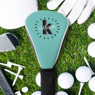 Teal Blue Modern Monogram Initial Golf Head Cover