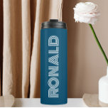 Teal Blue Modern Typography Personalised Thermal Tumbler<br><div class="desc">Keep hot beverages hot and cold beverages cold with this trendy,  insulated thermal tumbler that is a teal blue colour along with name printed in white,  modern  typography. Edit your thermal tumbler and replace name with desired name. Perfect for a birthday gift,  wedding groomsman gift,  etc.</div>