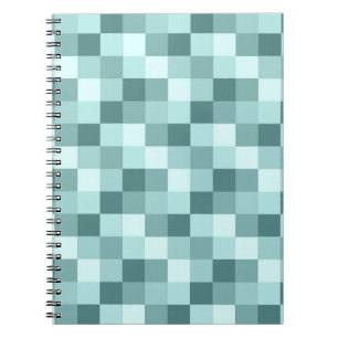 Teal Blue Monochrome Chequered Pattern Spiral Notebook