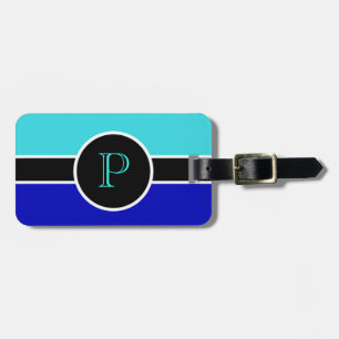 Teal Blue Monogram Initial Modern Chic Travel Bag Luggage Tag