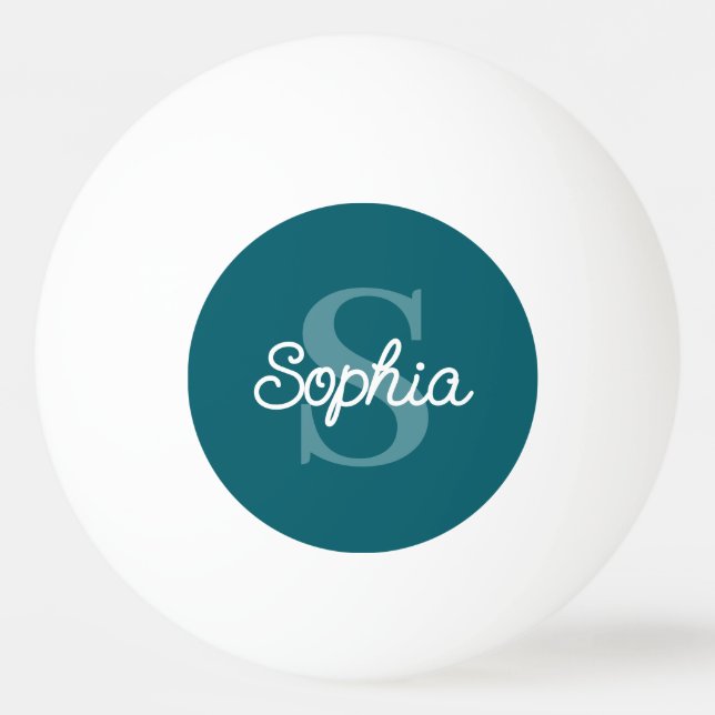 Teal Blue Monogram Script Name Ladies Ping Pong Ball (Front)