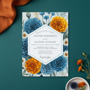Teal Blue Moody Floral Wedding Invitation