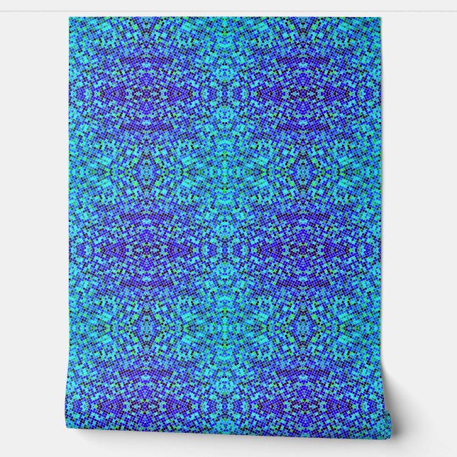 Teal Blue Mosaic Pattern Wallpaper (Unrolling)