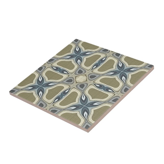 Teal Blue Mustard Green Ochre Ethnic Tribe Art Tile (Side)
