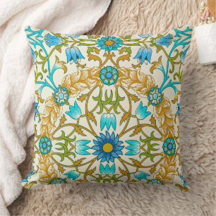Teal Blue & Mustard William Morris Vine Arts  Cushion