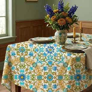 Teal Blue & Mustard William Morris Vine Arts Tablecloth